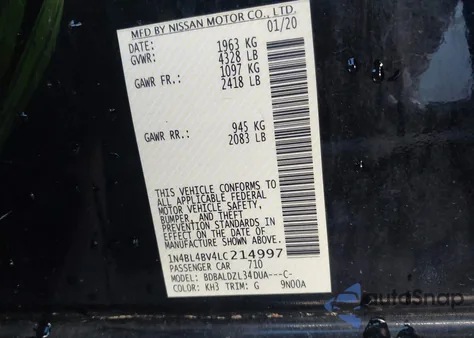 2020 Nissan Altima S Fwd from USA, damaged, VIN 1N4BL4BV4LC214997